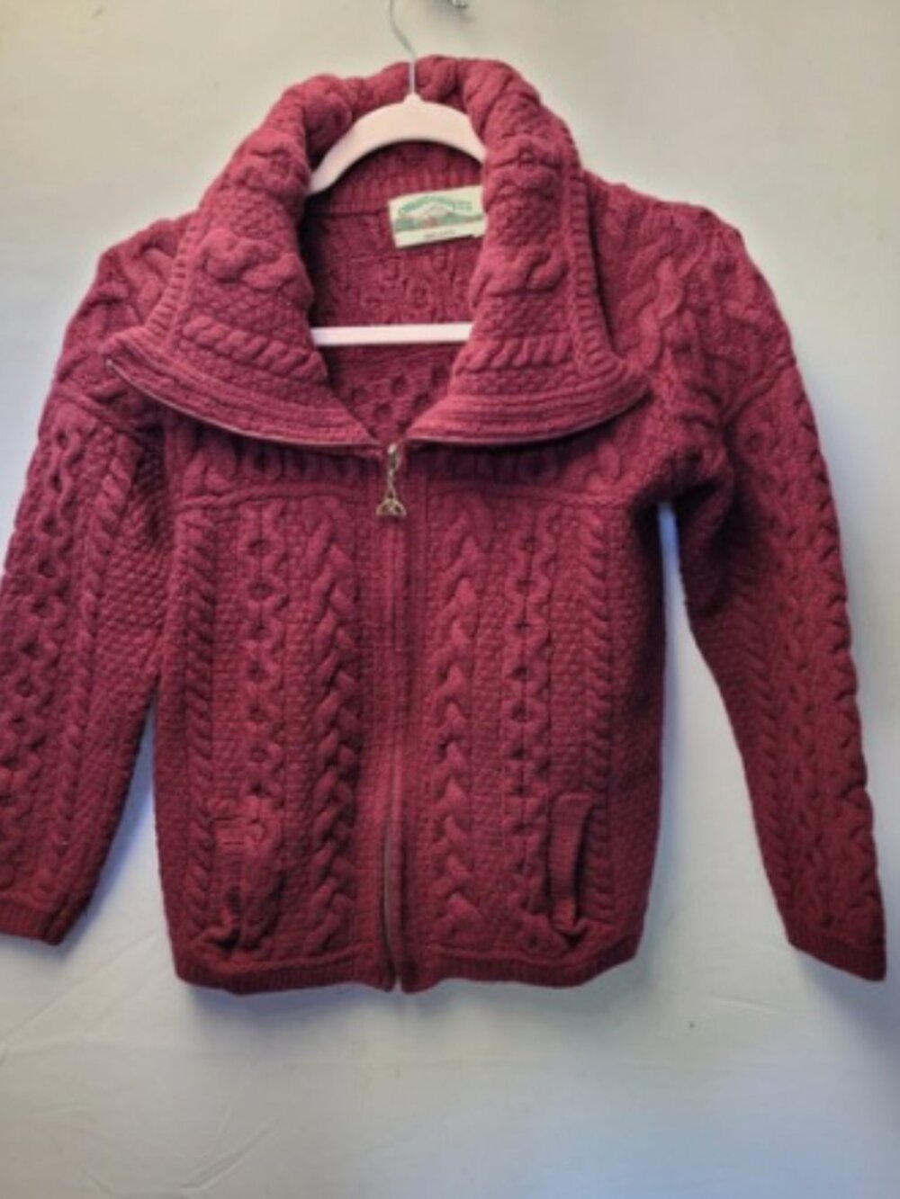 Aran Crafts Irish Chunky Fisherman Zip Up Sweater Sz S